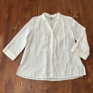 JM Collection Eggshell White Button Front‎ Linen Blouse
